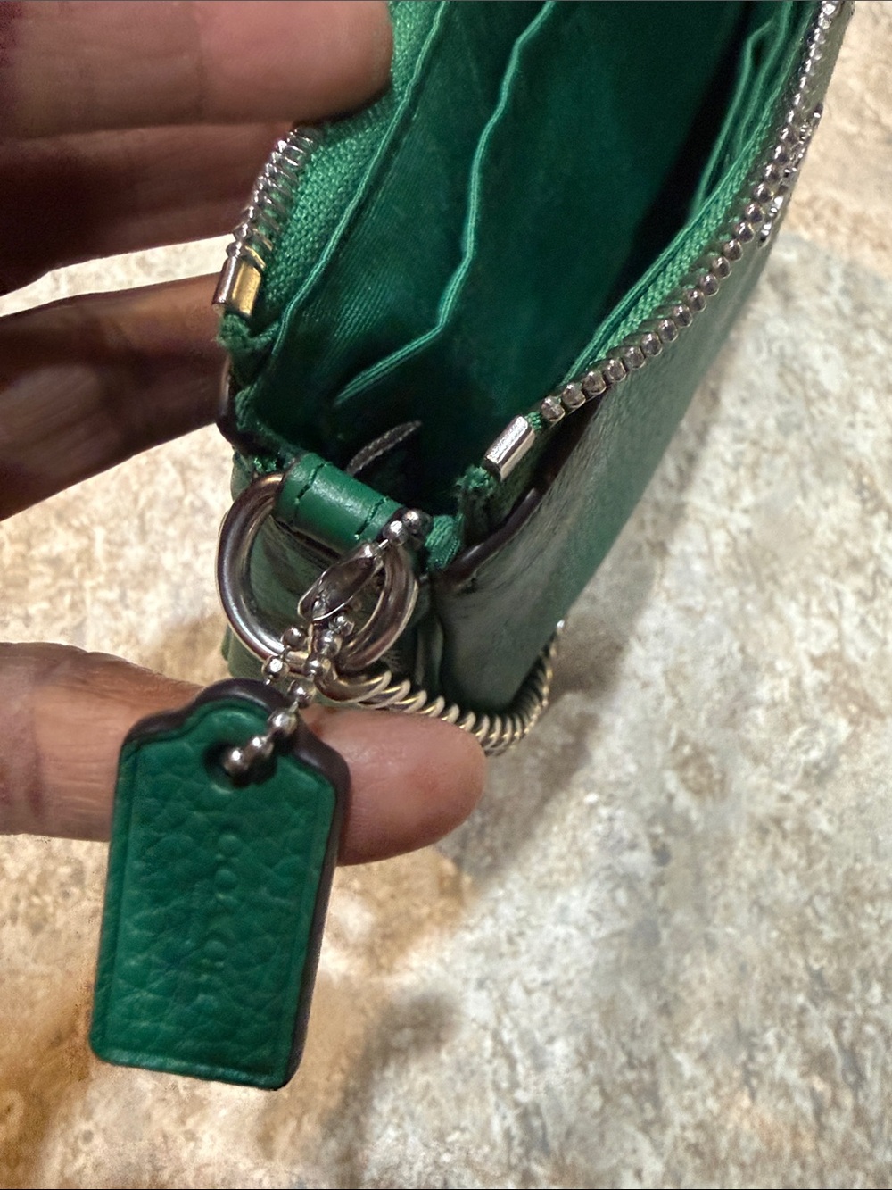 Coach Nolita 19 Green Pebbled Leather Chain Shoulder Handbag Wristlet - Picture 9 of 11